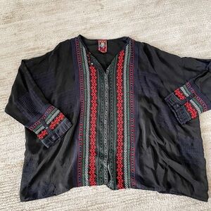 Johnny Was Aztec Black Embroidered Top Size XL
